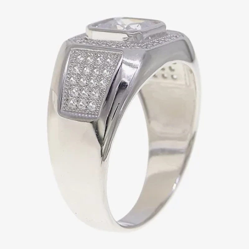 Mens Cubic Zirconia Sterling Silver Square Fashion Ring