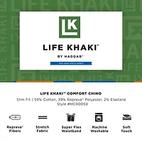 Haggar Life Khaki Chino Mens Comfort Waistband Slim Fit Flat Front Pant