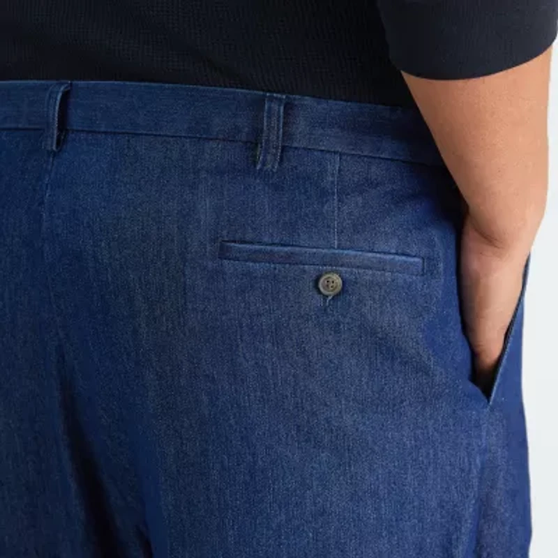 Haggar Stretch Denim Mens Classic Fit Big and Tall Pleated Pant