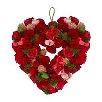 Northlight 13.5in Red And Pink Wooden Rose Valentine'S Day Artificial Spring Wreath