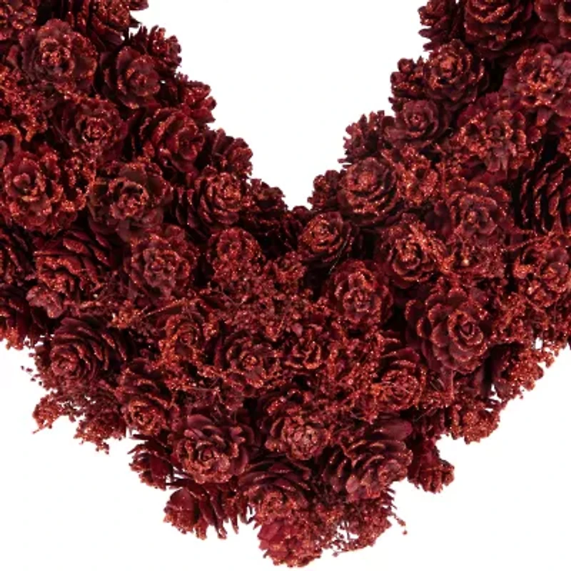 Northlight 14in Red Pine Cone Rose Valentine'S Day Wooden Heart Wreath