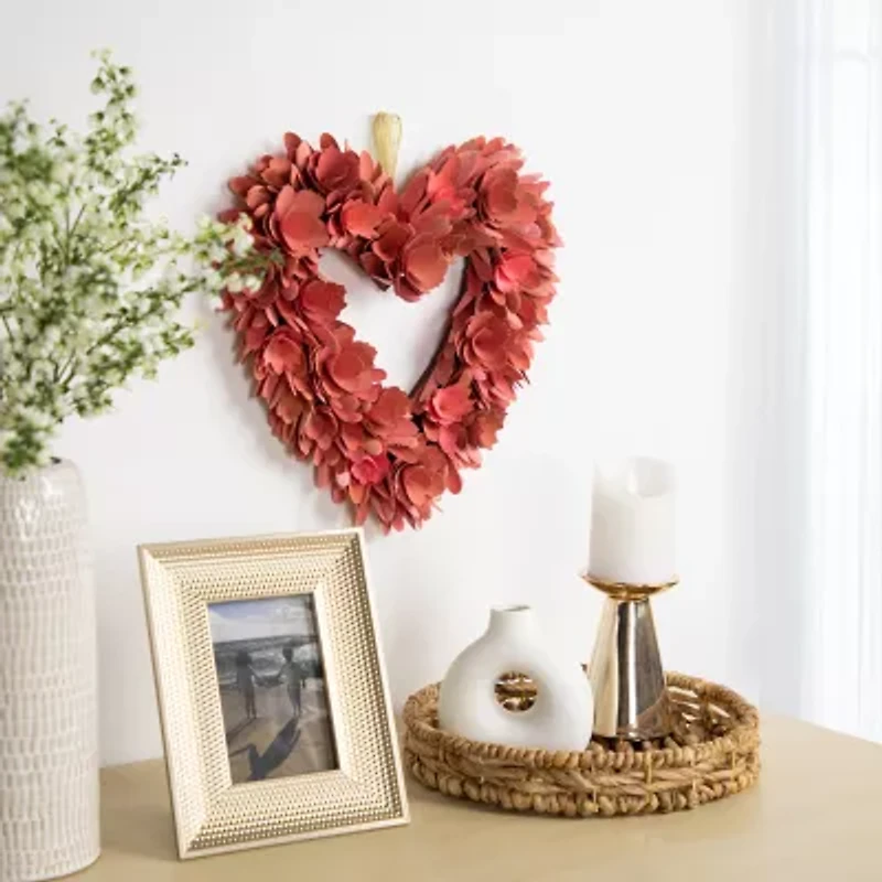 Northlight 14in Salmon Pink Valentine'S Day Wooden Floral Heart Wreath