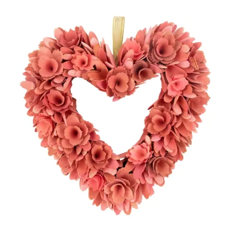 Northlight 14in Salmon Pink Valentine'S Day Wooden Floral Heart Wreath