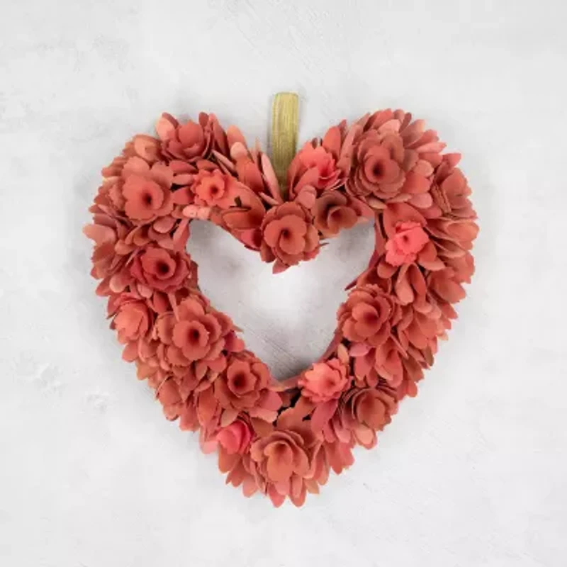 Northlight 14in Salmon Pink Valentine'S Day Wooden Floral Heart Wreath