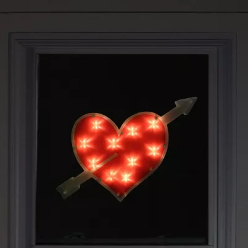 Northlight 18in Lighted Red Heart With Arrow Window Silhouette Decoration Valentines Day Yard Art