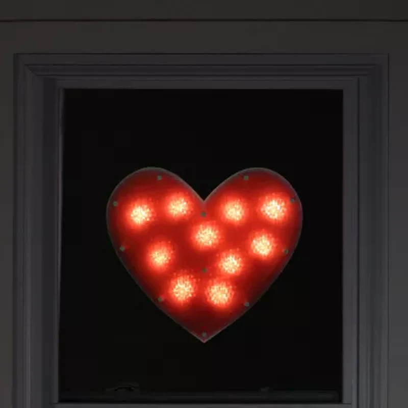 Northlight 13in Lighted Shimmering Red Heart Window Silhouette Decoration Valentines Day Yard Art
