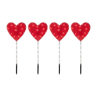 Northlight 4ct Red Heart Valentine'S Day Marker Lawn Stakes Pathway Light