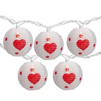 Northlight 10-Count 8ft White And Red Heart Paper Lantern Valentine'S Day String Lights