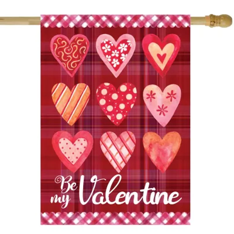 Northlight 28in X 40in Plaid And Heart Outdoor House Flag Valentines Day Yard Art