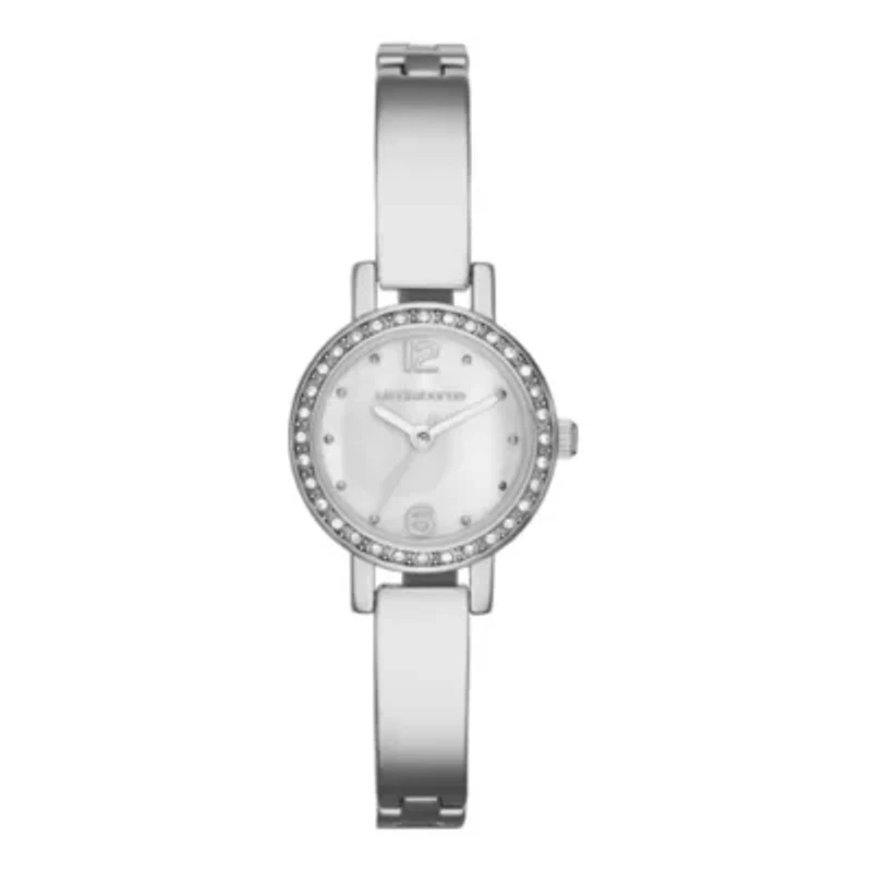 Liz Claiborne® Womens Silver-Tone & Crystal-Accent Bangle Watch