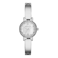 Liz Claiborne® Womens Silver-Tone & Crystal-Accent Bangle Watch