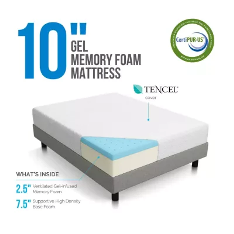 LUCID 10" Dual Layer Gel Memory Foam Mattress in a Box