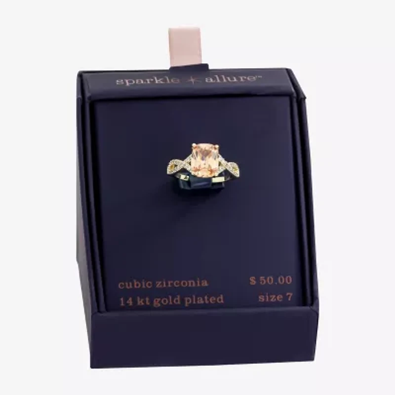 Sparkle Allure Womens Champagne Cubic Zirconia 14K Gold Over Brass Rectangular Engagement Ring
