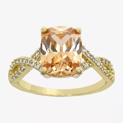Sparkle Allure Womens Champagne Cubic Zirconia 14K Gold Over Brass Rectangular Engagement Ring