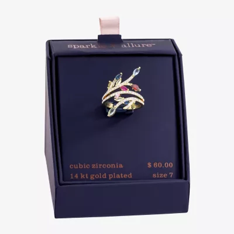 Sparkle Allure Womens Multi Color Crystal 14K Gold Over Brass Bypass  Cocktail Ring