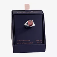 Sparkle Allure Womens Red Crystal Pure Silver Over Brass Rectangular Cocktail Ring