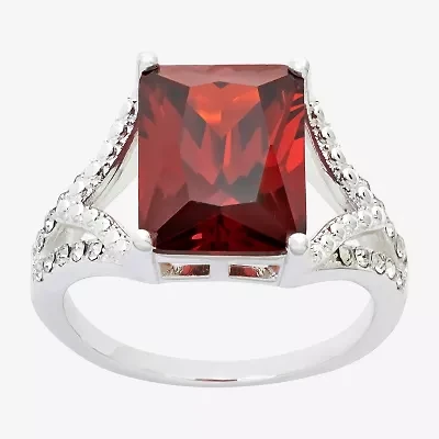 Sparkle Allure Womens Red Crystal Pure Silver Over Brass Rectangular Cocktail Ring