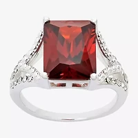 Sparkle Allure Womens Red Crystal Pure Silver Over Brass Rectangular Cocktail Ring