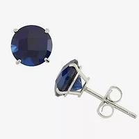 Lab Created Blue Sapphire 10K White Gold 6mm Round Stud Earrings