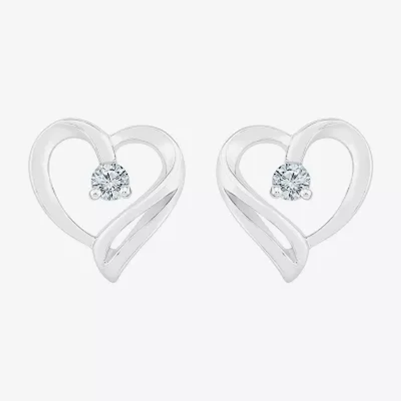1/10 CT. T.W. Natural White Diamond Sterling Silver 9.3mm Heart Stud Earrings