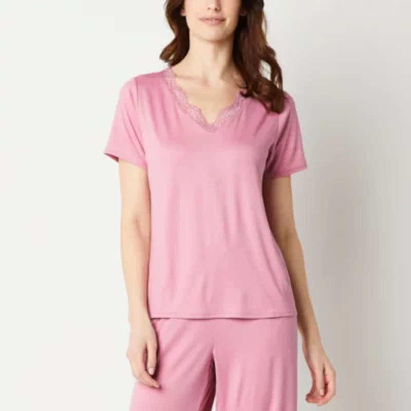 Ambrielle Womens V Neck Short Sleeve Pajama Top