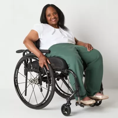 Liz Claiborne Adaptive Emma Ponte Womens Plus Easy-on + Easy-off Seated Wear Straight Mid Rise Ankle Pant