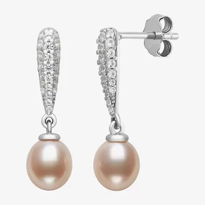Limited Quantities! Womens Champagne Cultured Freshwater Pearl Sterling Silver Drop Earrings
