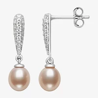 Limited Quantities! Womens Champagne Cultured Freshwater Pearl Sterling Silver Drop Earrings