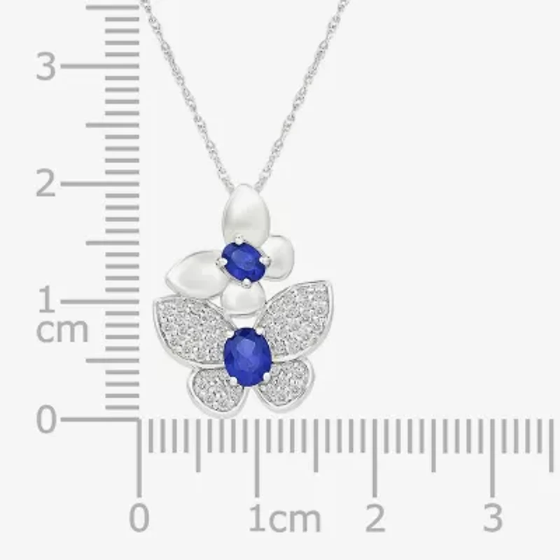 Womens Lab Created Blue Sapphire Sterling Silver Oval 18 Inch Pendant Necklace
