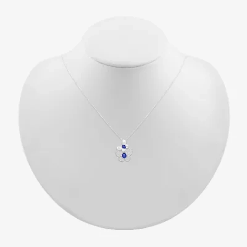 Womens Lab Created Blue Sapphire Sterling Silver Oval 18 Inch Pendant Necklace
