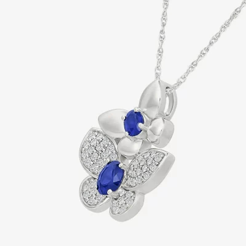 Womens Lab Created Blue Sapphire Sterling Silver Oval 18 Inch Pendant Necklace