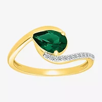 Womens Lab Created Green Emerald Sterling Silver Bypass  Cocktail Ring
