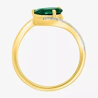 Womens Lab Created Green Emerald Sterling Silver Bypass  Cocktail Ring