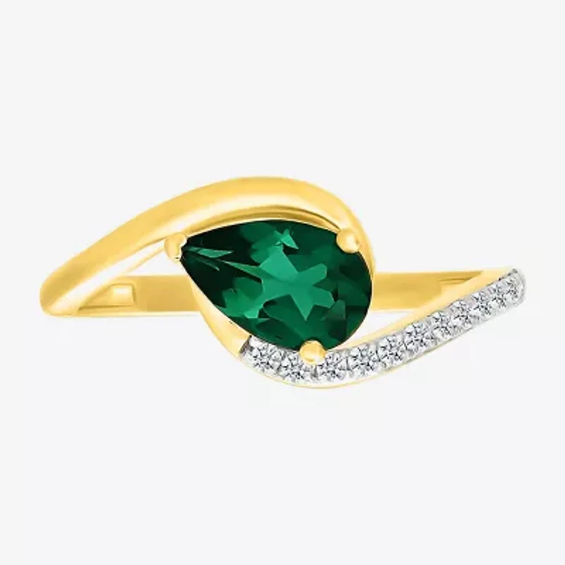 Womens Lab Created Green Emerald Sterling Silver Bypass  Cocktail Ring