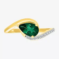 Womens Lab Created Green Emerald Sterling Silver Bypass  Cocktail Ring