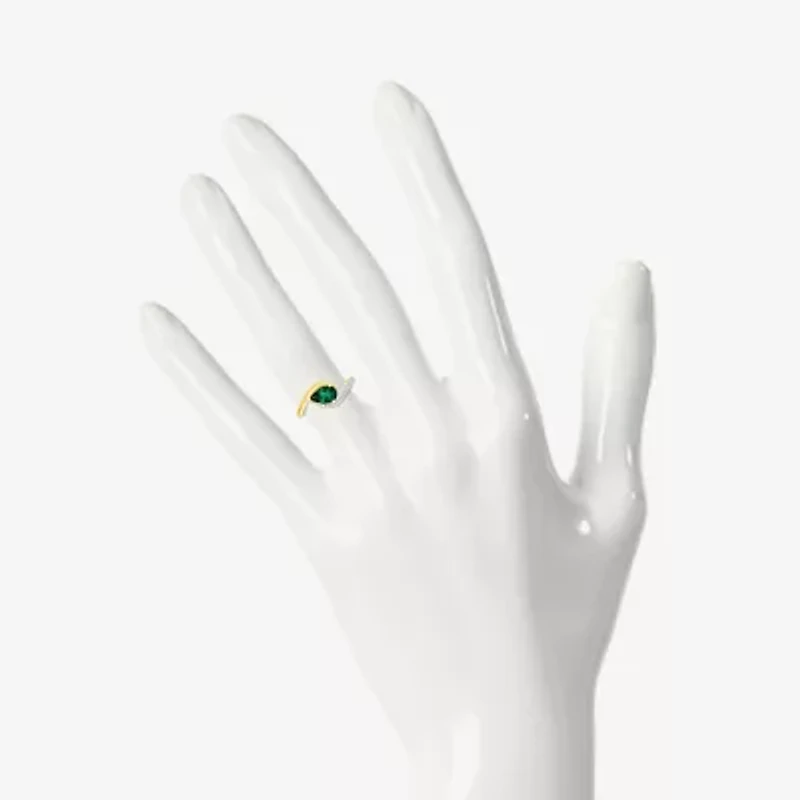 Womens Lab Created Green Emerald Sterling Silver Bypass  Cocktail Ring