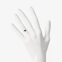 Womens Lab Created Green Emerald Sterling Silver Bypass  Cocktail Ring