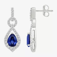 Womens Lab Created Blue Sapphire Sterling Silver Pear Drop Earrings