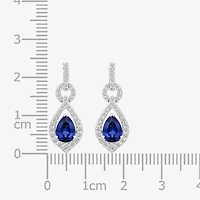 Womens Lab Created Blue Sapphire Sterling Silver Pear Drop Earrings