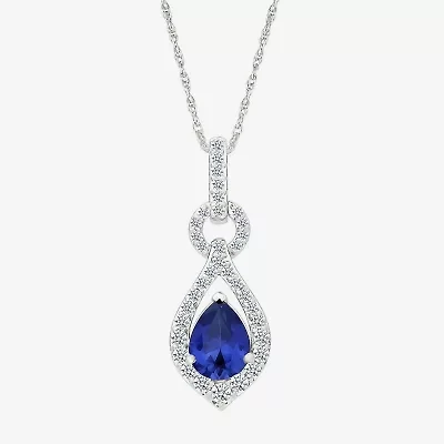 Womens Lab Created Blue Sapphire Sterling Silver Pear 18 Inch Pendant Necklace
