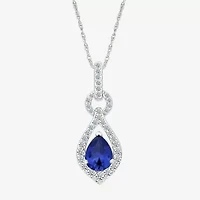 Womens Lab Created Blue Sapphire Sterling Silver Pear 18 Inch Pendant Necklace