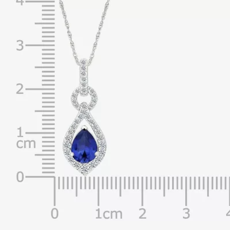 Womens Lab Created Blue Sapphire Sterling Silver Pear 18 Inch Pendant Necklace