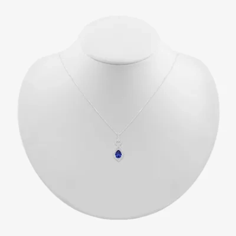 Womens Lab Created Blue Sapphire Sterling Silver Pear 18 Inch Pendant Necklace