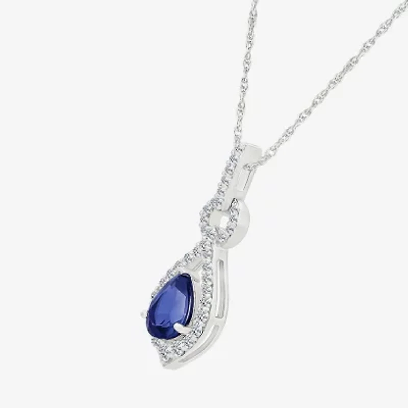 Womens Lab Created Blue Sapphire Sterling Silver Pear 18 Inch Pendant Necklace