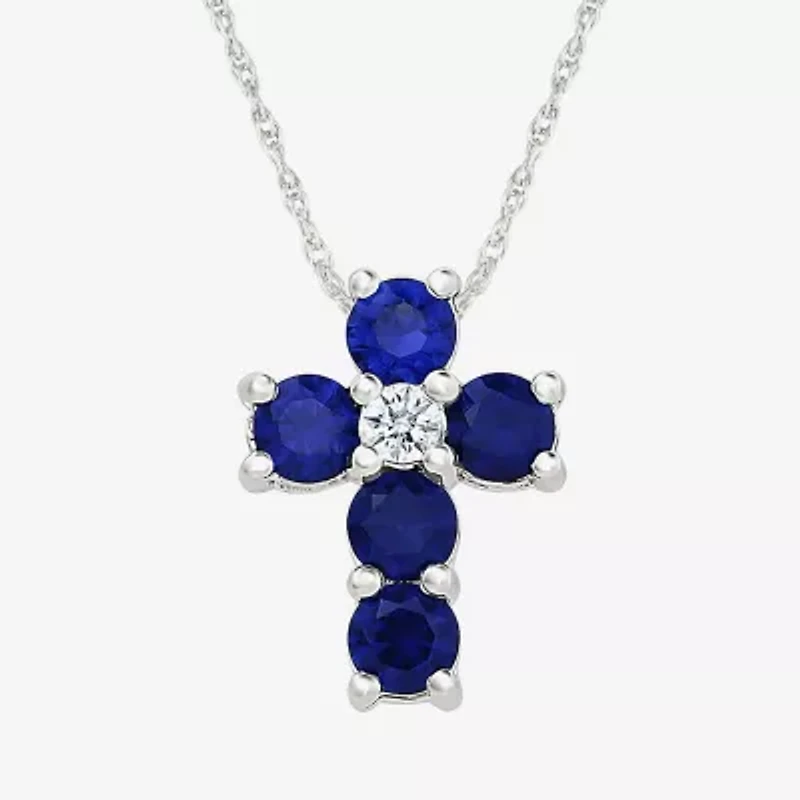 Womens Lab Created Blue Sapphire Sterling Silver Round 18 Inch Pendant Necklace