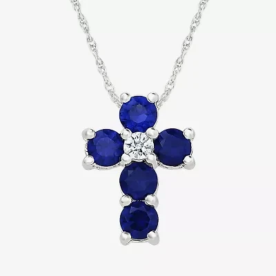 Womens Lab Created Blue Sapphire Sterling Silver Round 18 Inch Pendant Necklace