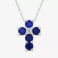 Womens Lab Created Blue Sapphire Sterling Silver Round 18 Inch Pendant Necklace