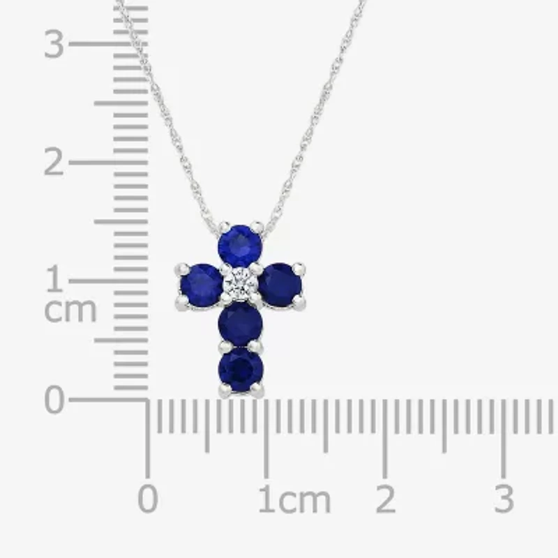 Womens Lab Created Blue Sapphire Sterling Silver Round 18 Inch Pendant Necklace