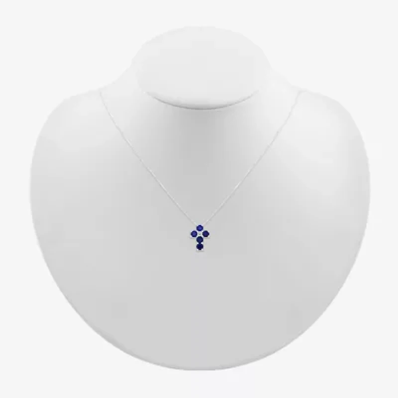Womens Lab Created Blue Sapphire Sterling Silver Round 18 Inch Pendant Necklace