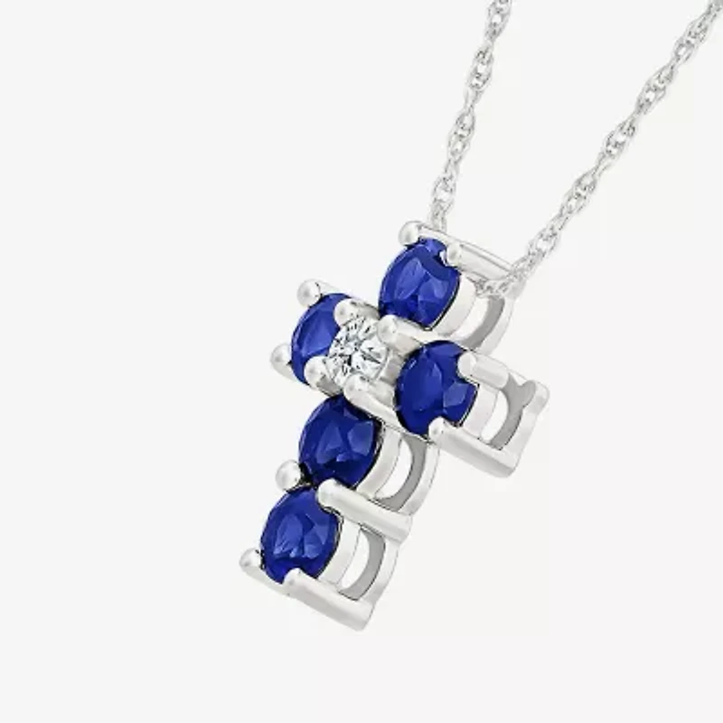 Womens Lab Created Blue Sapphire Sterling Silver Round 18 Inch Pendant Necklace